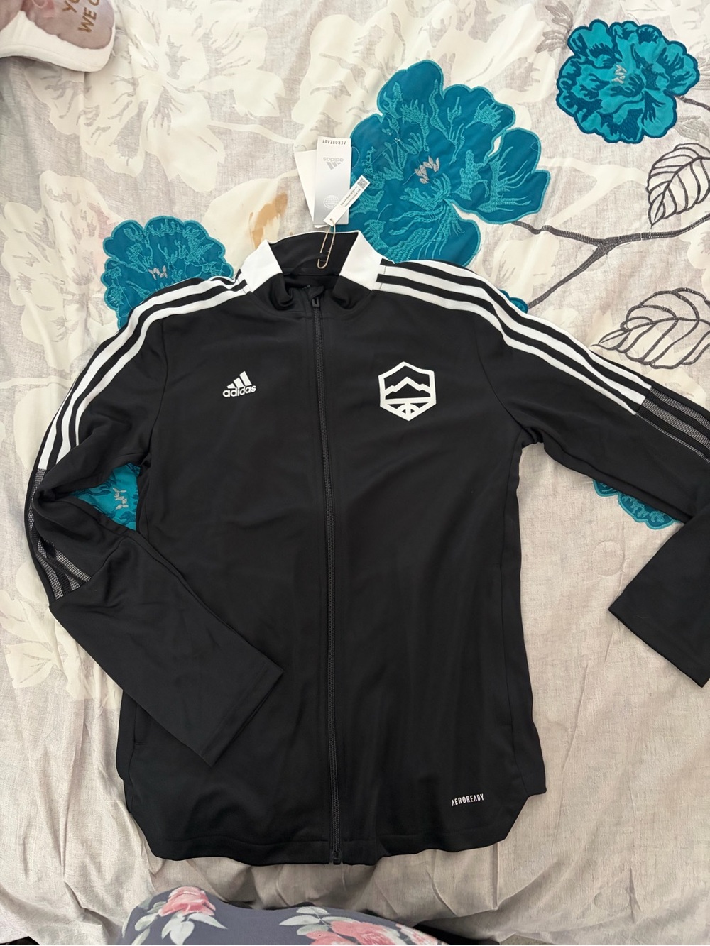 adidas Black Full-Zip Track Jacket with White Stripes